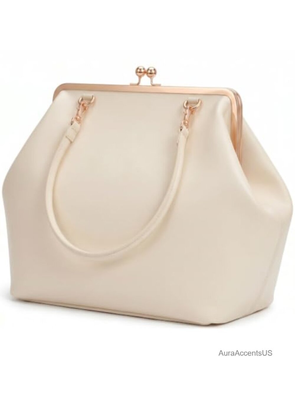Kiss Lock Tote Handbag Underarm Shoulder Bag Clutch Purse Vegan Faux Leather